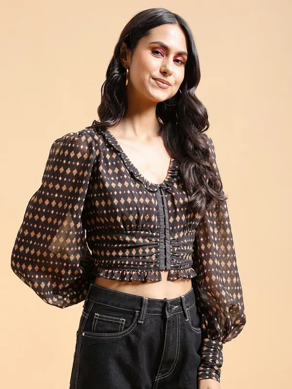  Tokyo Talkies Women Brown Printed Regular Tops