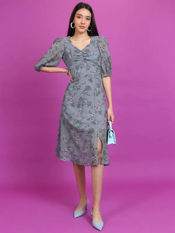 Tokyo Talkies Women Grey Printed A-Line Dress