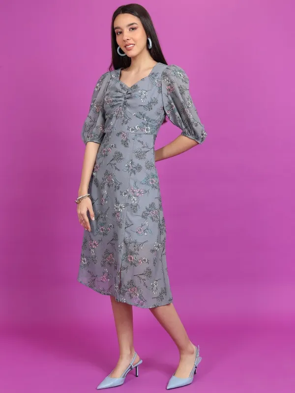 Tokyo Talkies Women Grey Printed A-Line Dress