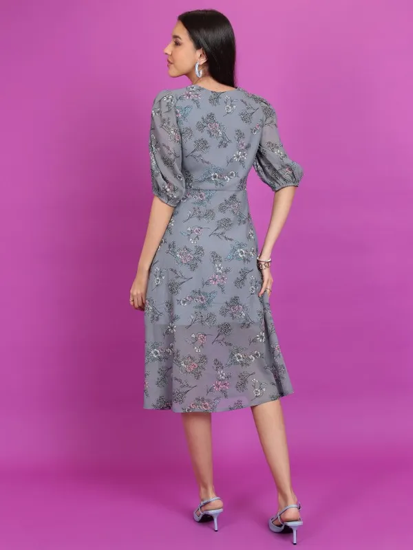 Tokyo Talkies Women Grey Printed A-Line Dress