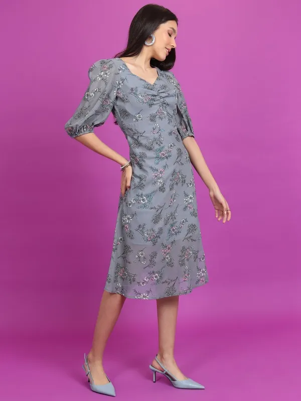 Tokyo Talkies Women Grey Printed A-Line Dress