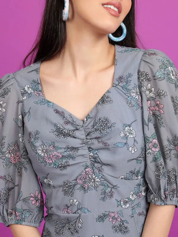 Tokyo Talkies Women Grey Printed A-Line Dress