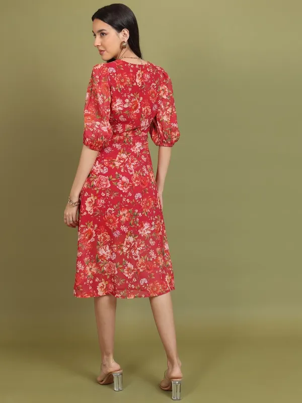 Tokyo Talkies Women Red Printed A-Line Dress