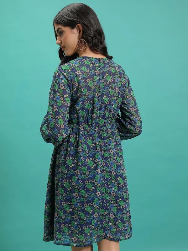 Tokyo Talkies Women Green Printed Fit And Flare Dress