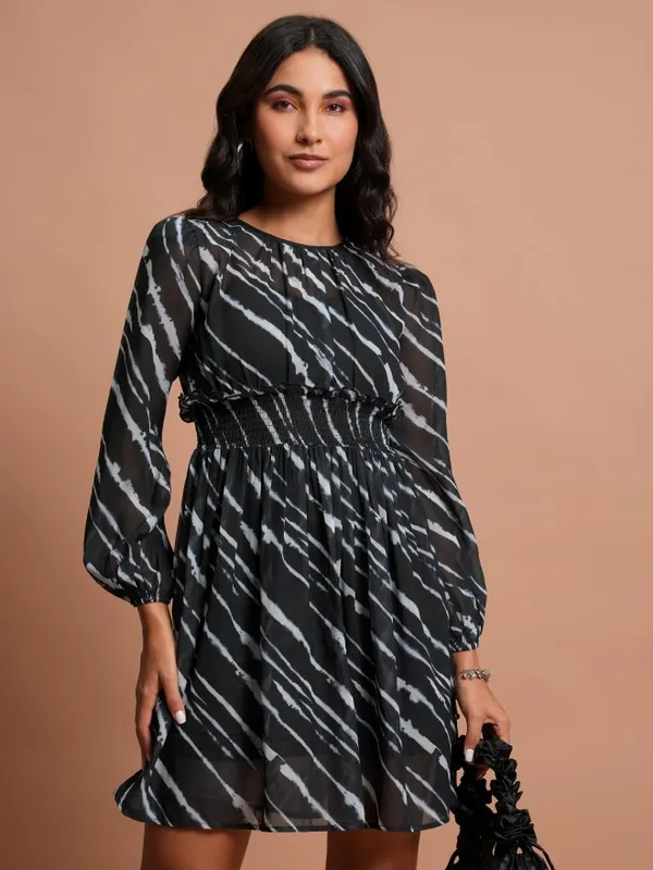  Tokyo Talkies Women Black Printed Fit And Flare Dresses