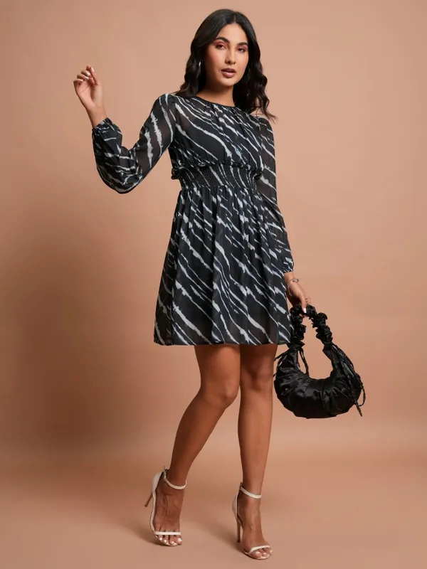  Tokyo Talkies Women Black Printed Fit And Flare Dresses