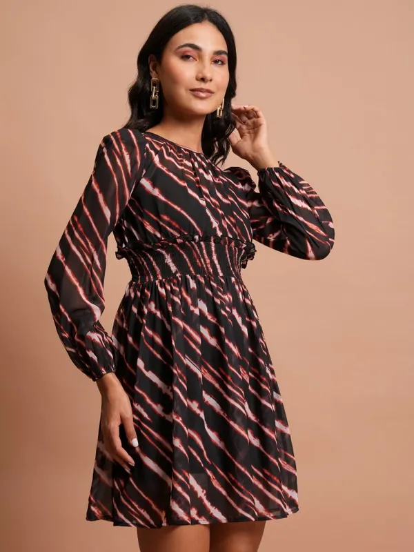  Tokyo Talkies Women Black Printed Fit And Flare Dresses