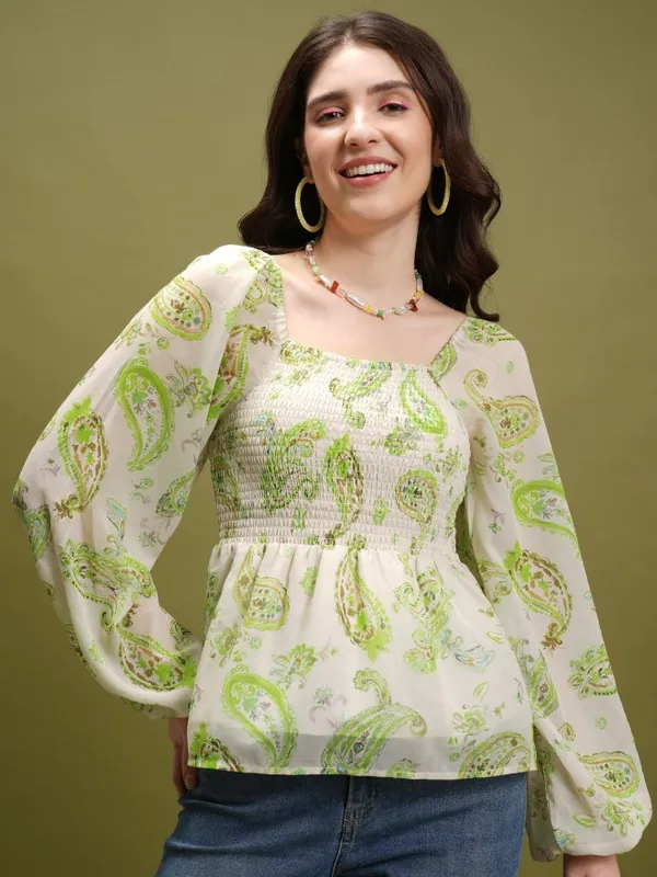  Tokyo Talkies Women White Printed Peplum Tops