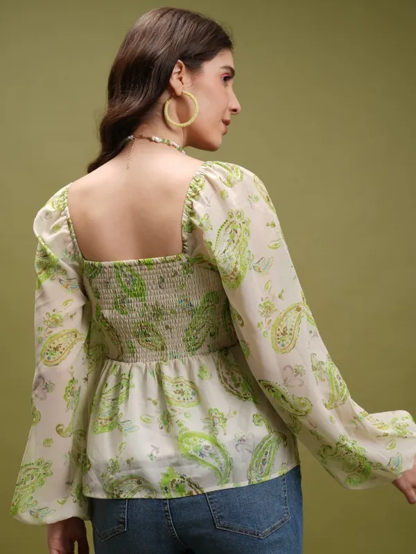  Tokyo Talkies Women White Printed Peplum Tops
