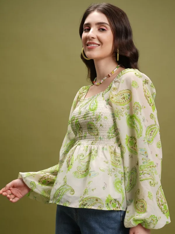  Tokyo Talkies Women White Printed Peplum Tops