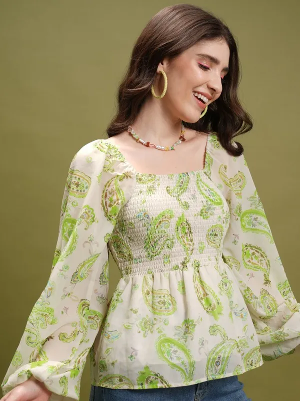  Tokyo Talkies Women White Printed Peplum Tops