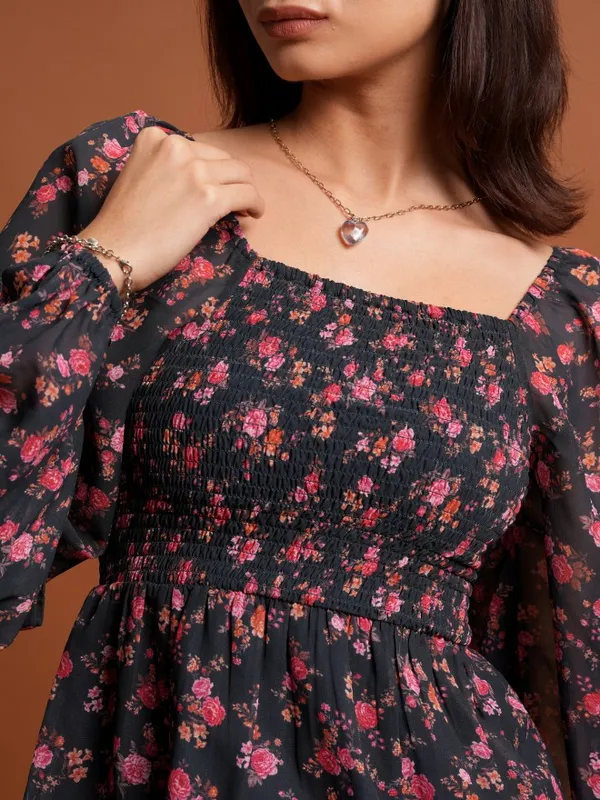 Tokyo Talkies Women Black Printed Peplum Top