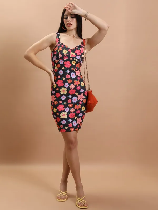 Tokyo Talkies Women Black Printed Bodycon Dress