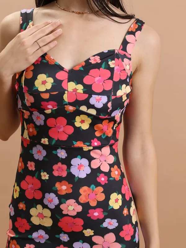 Tokyo Talkies Women Black Printed Bodycon Dress