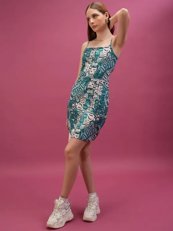 Tokyo Talkies Women Teal Printed Bodycon Dresses