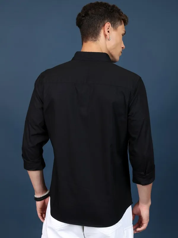  Ketch Men Black Printed Slim Fit Casual Shirts