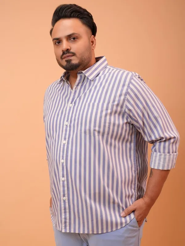 Xtra Ordinary By Highlander Men Lavender Striped Regular Fit Casual Shirts