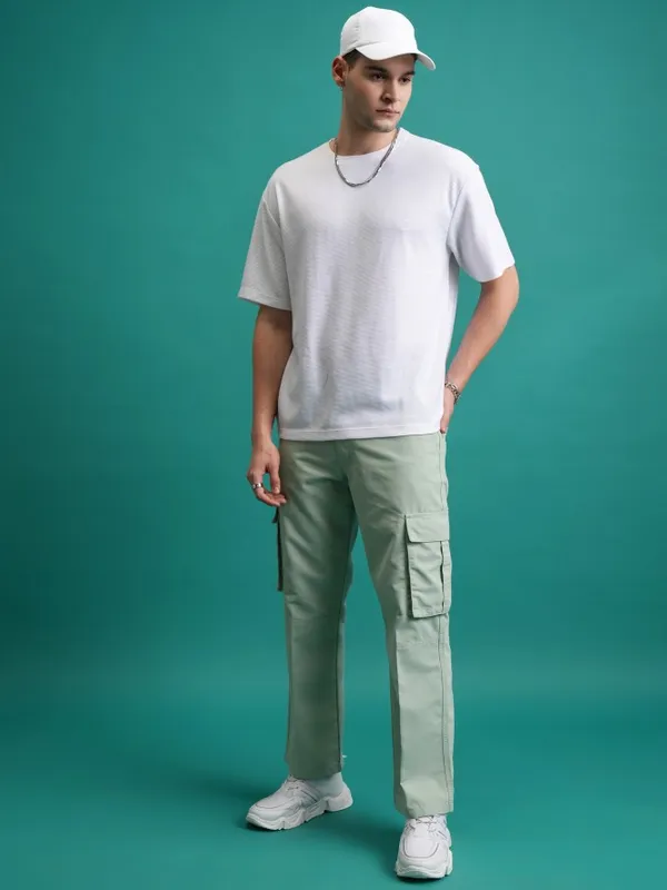  Ketch Men White Striped Round Neck T-Shirts