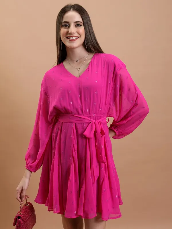  Tokyo Talkies Women Fuscia Solid Fit And Flare Dresses