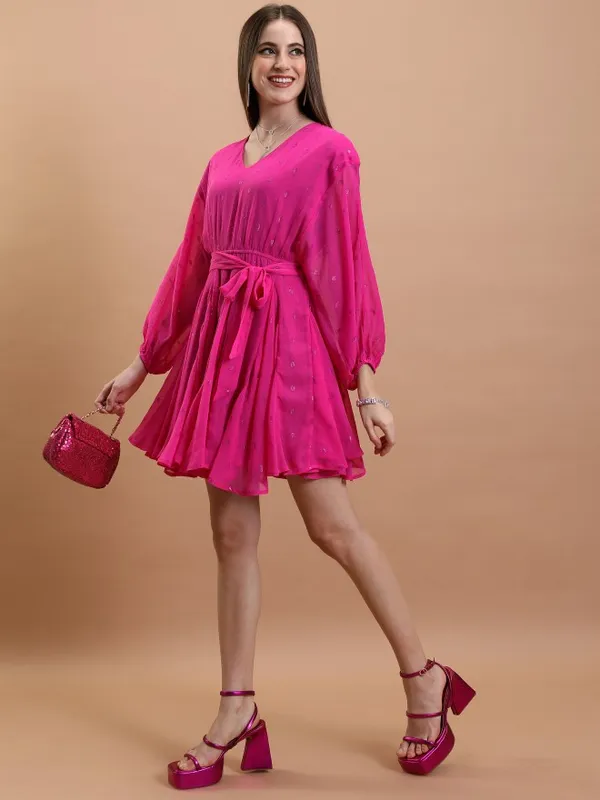  Tokyo Talkies Women Fuscia Solid Fit And Flare Dresses