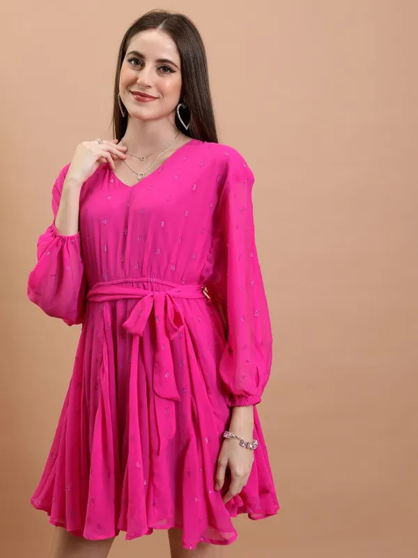  Tokyo Talkies Women Fuscia Solid Fit And Flare Dresses