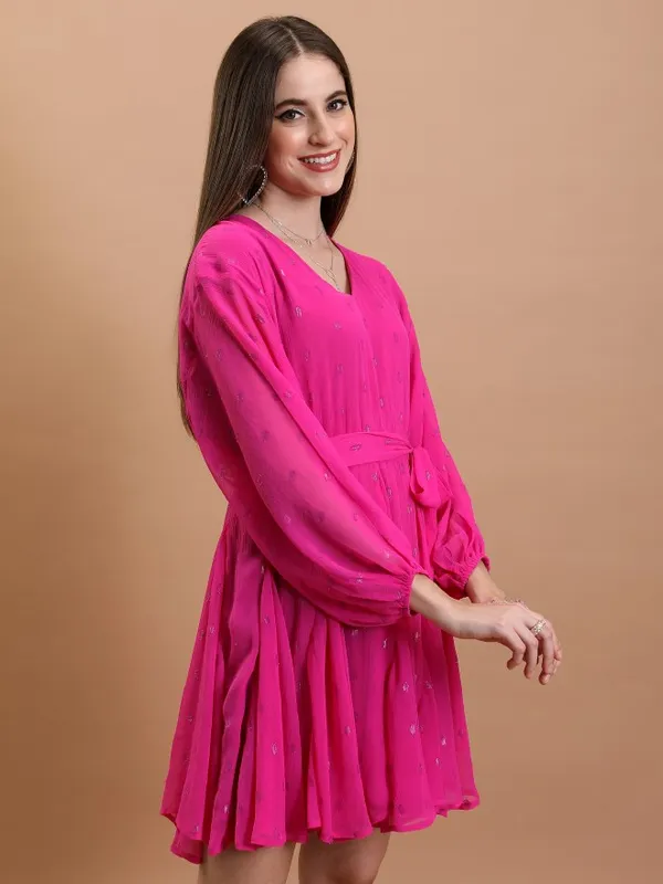  Tokyo Talkies Women Fuscia Solid Fit And Flare Dresses