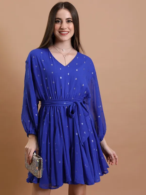  Tokyo Talkies Women Blue Solid Fit And Flare Dresses