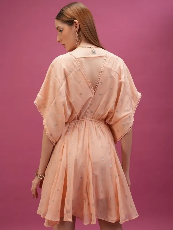 Tokyo Talkies Women Peach Self Design A-Line Dresses