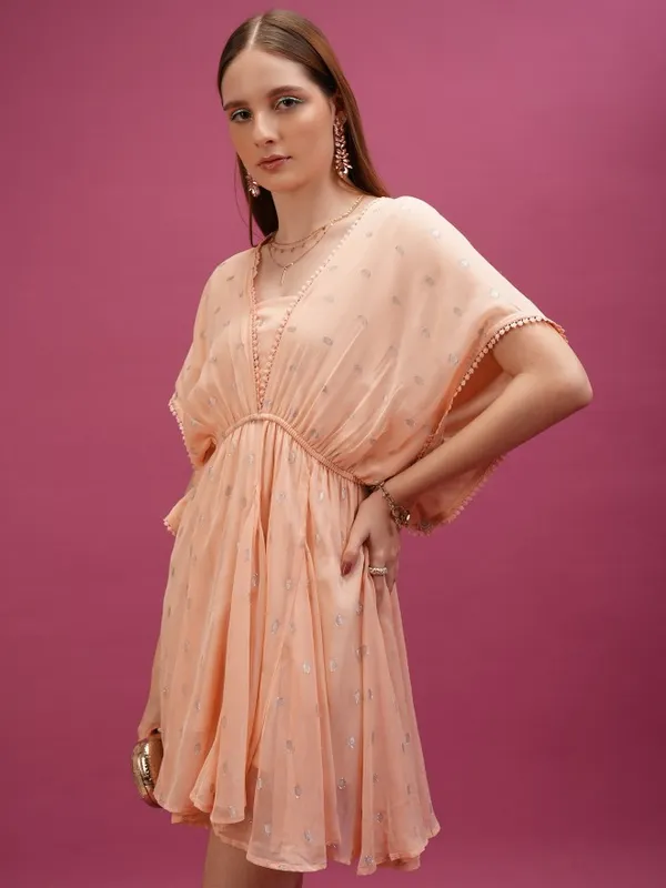 Tokyo Talkies Women Peach Self Design A-Line Dresses