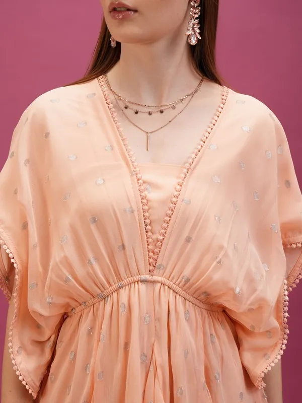 Tokyo Talkies Women Peach Self Design A-Line Dresses