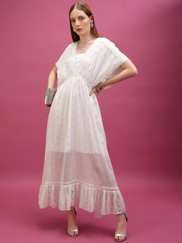 Tokyo Talkies Women White Self Design Maxi Dresses