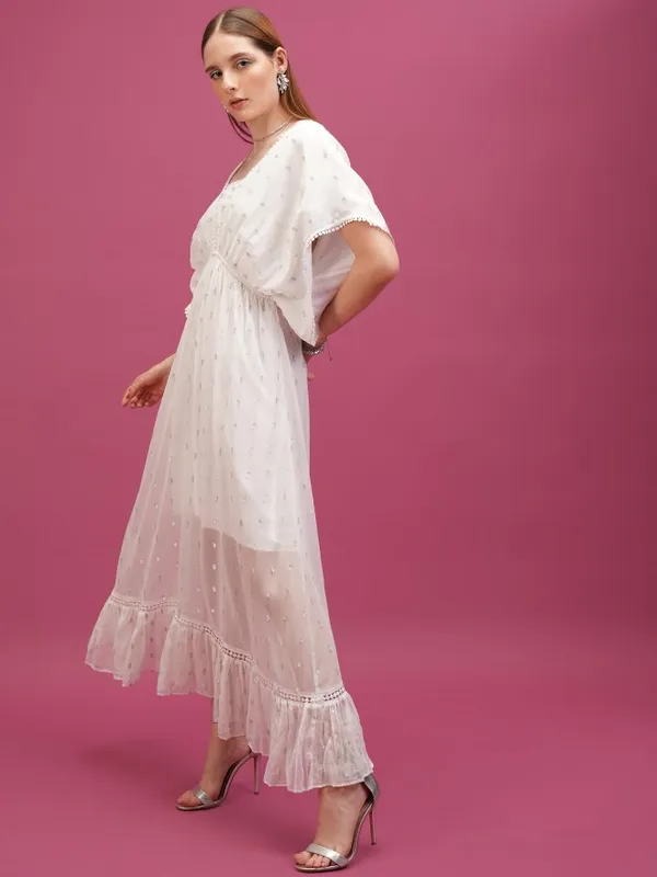  Tokyo Talkies Women White Self Design Maxi Dresses
