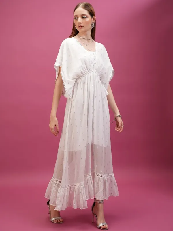  Tokyo Talkies Women White Self Design Maxi Dresses