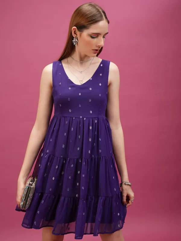  Tokyo Talkies Women Violet Self Design Fit And Flare Dresses