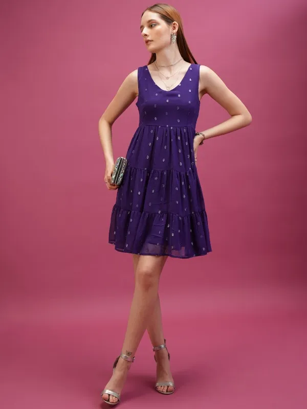  Tokyo Talkies Women Violet Self Design Fit And Flare Dresses