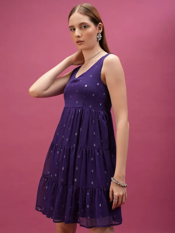  Tokyo Talkies Women Violet Self Design Fit And Flare Dresses
