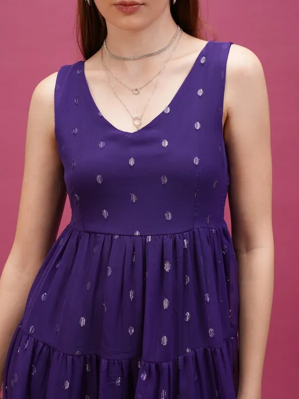  Tokyo Talkies Women Violet Self Design Fit And Flare Dresses