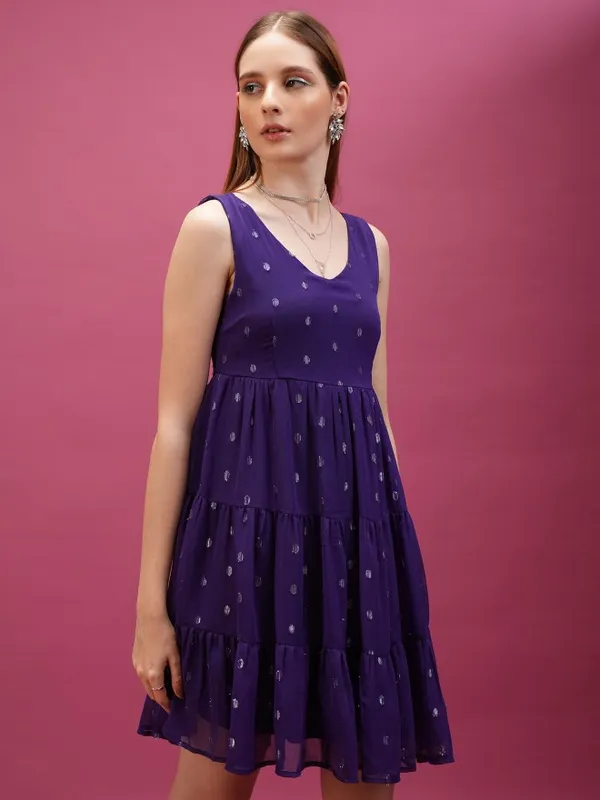 Tokyo Talkies Women Violet Self Design Fit And Flare Dresses