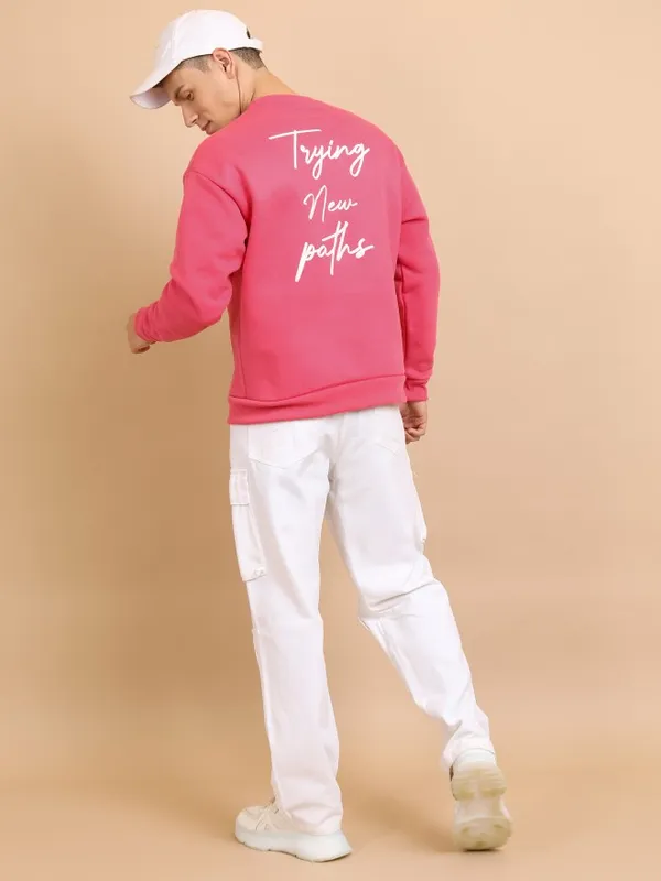  Highlander Men Pink Round Neck Pullover Sweatshirts