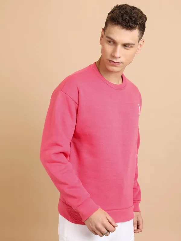  Highlander Men Pink Round Neck Pullover Sweatshirts