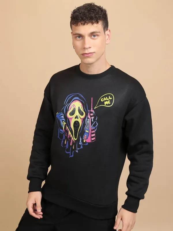  Highlander Men Black Round Neck Pullover Sweatshirts
