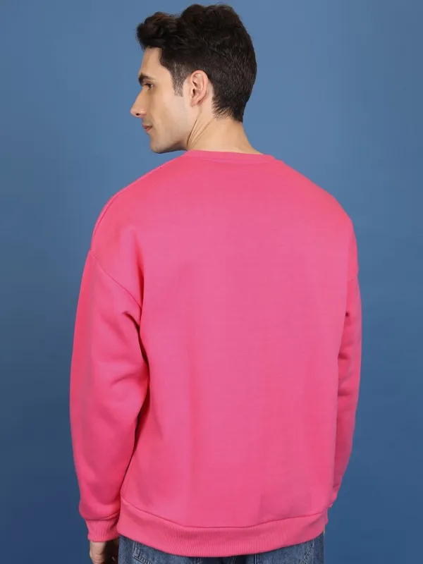  Highlander Men Pink Round Neck Pullover Sweatshirts