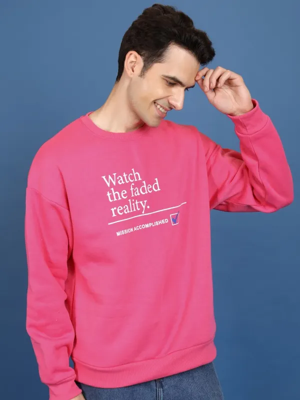  Highlander Men Pink Round Neck Pullover Sweatshirts