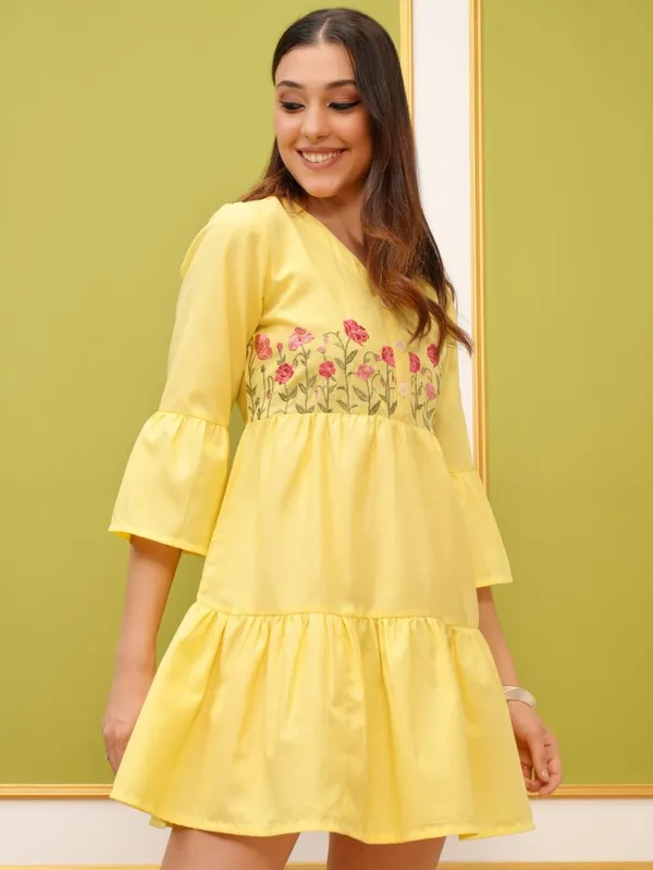 Embroidered Fit And Flare Dress