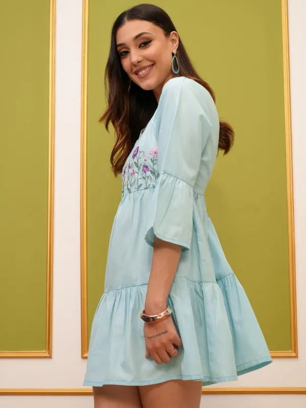 Embroidered Fit And Flare Dress
