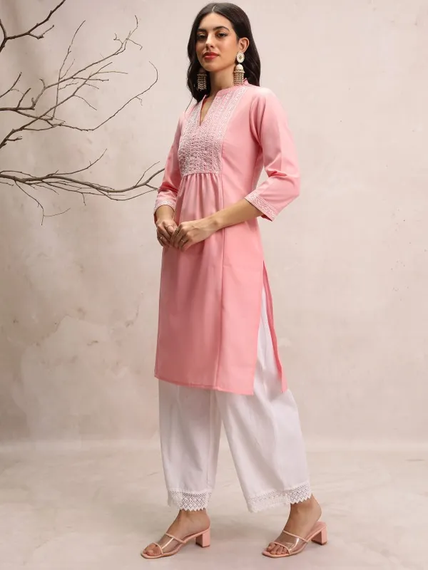  Vishudh  Women Pink Embroidered Straight Kurtas