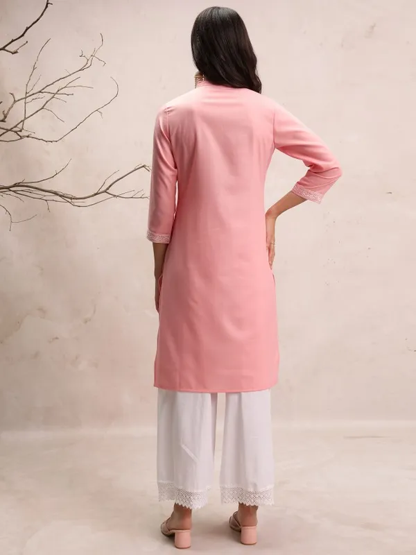  Vishudh  Women Pink Embroidered Straight Kurtas