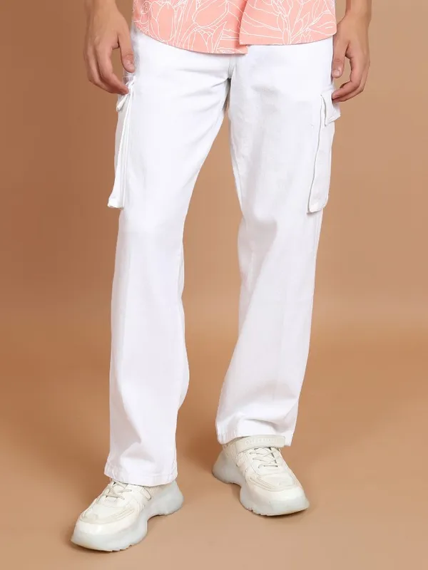  Highlander Men White Straight Fit Clean Look Jeans