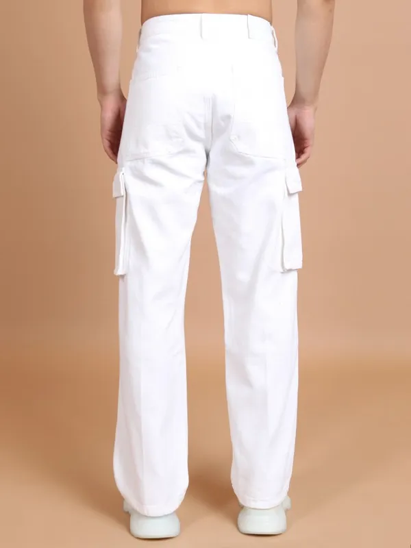  Highlander Men White Straight Fit Clean Look Jeans