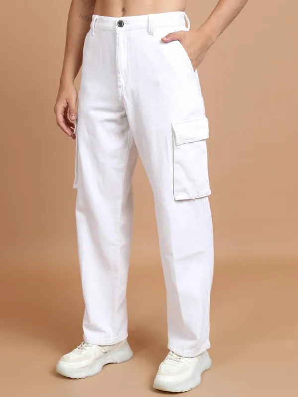  Highlander Men White Straight Fit Clean Look Jeans
